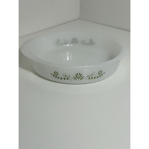 Glasbake Other - Glasbake 8.75” Round Green Flower And White Casserole Dish With Handles Vtg